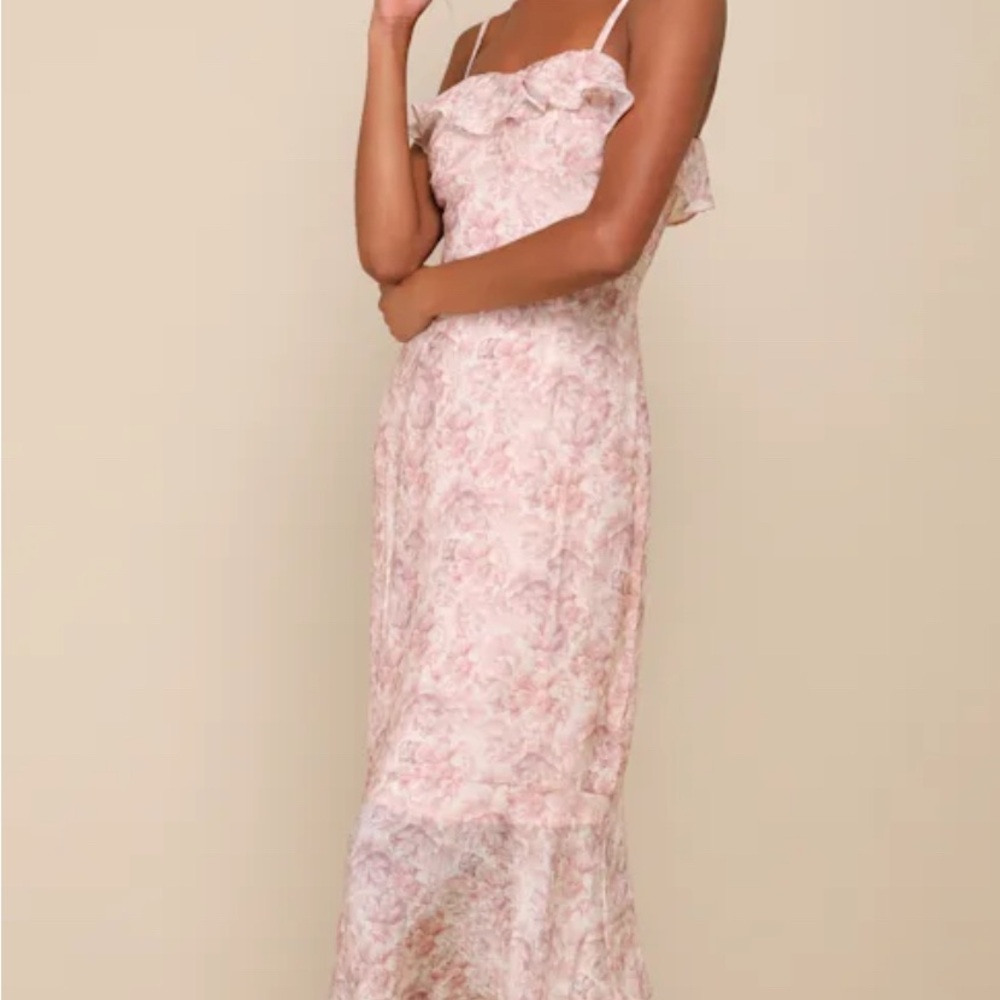 Lulu's Pink Floral Midi Dress